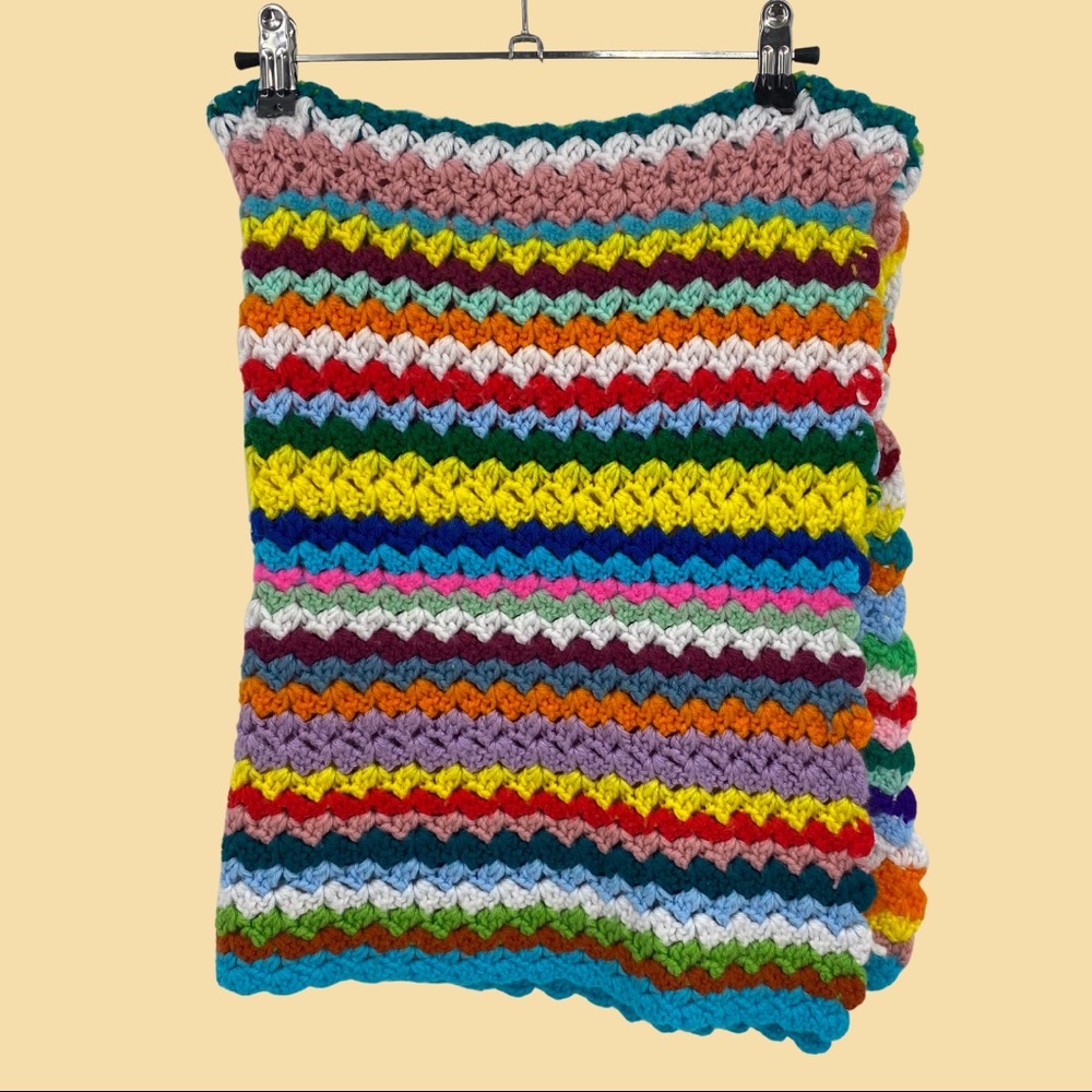 Vintage Hand Made Colorful Crochet Knit Baby Blanket - Picture 1 of 4